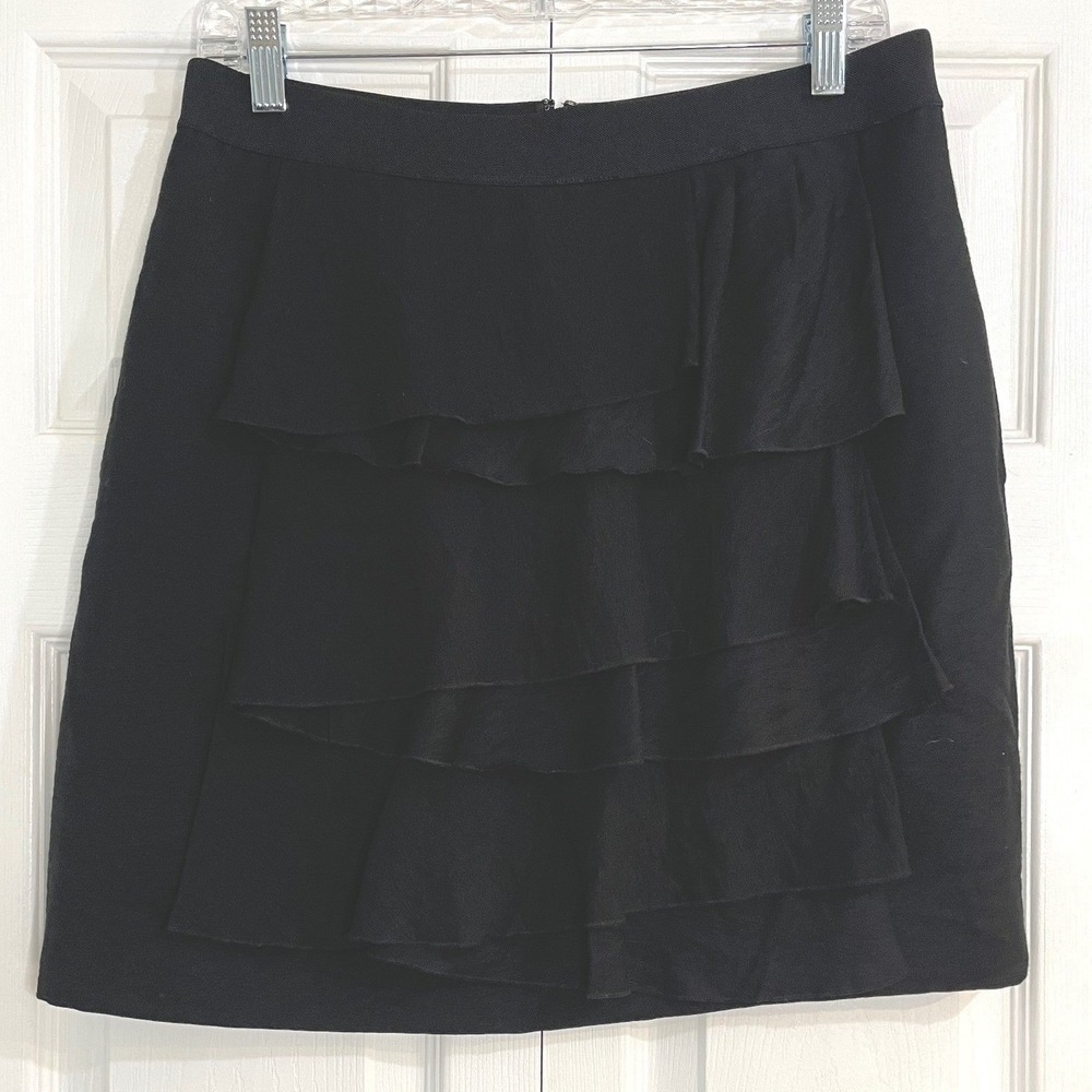 BCBGMAXAZRIA Black Tiered Ruffle A Line Mini Skirt Women‎ Size 8